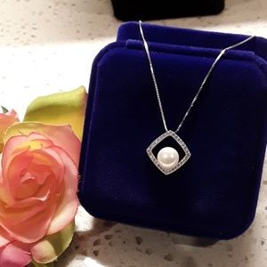 NEW  Sterling Silver Pearl  CZ Necklace